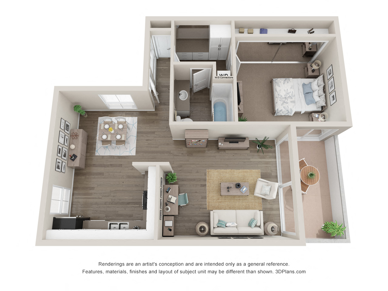 Floor plan for 1 bed, 1 bath, 850 sqft